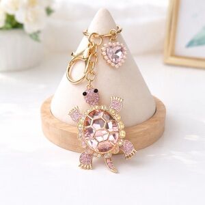 Pink Turtle Keychain Heart Charm Bag Charm Whimsical Fairycore Crystal